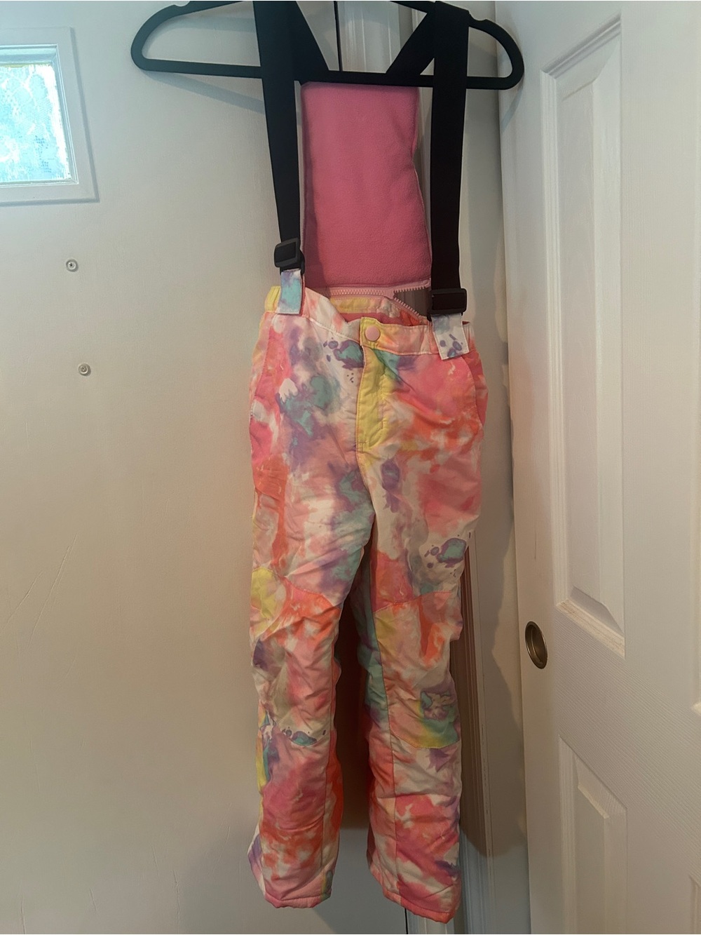 The Children's Place Pink Tie-Dye Snow Overalls with Black Straps